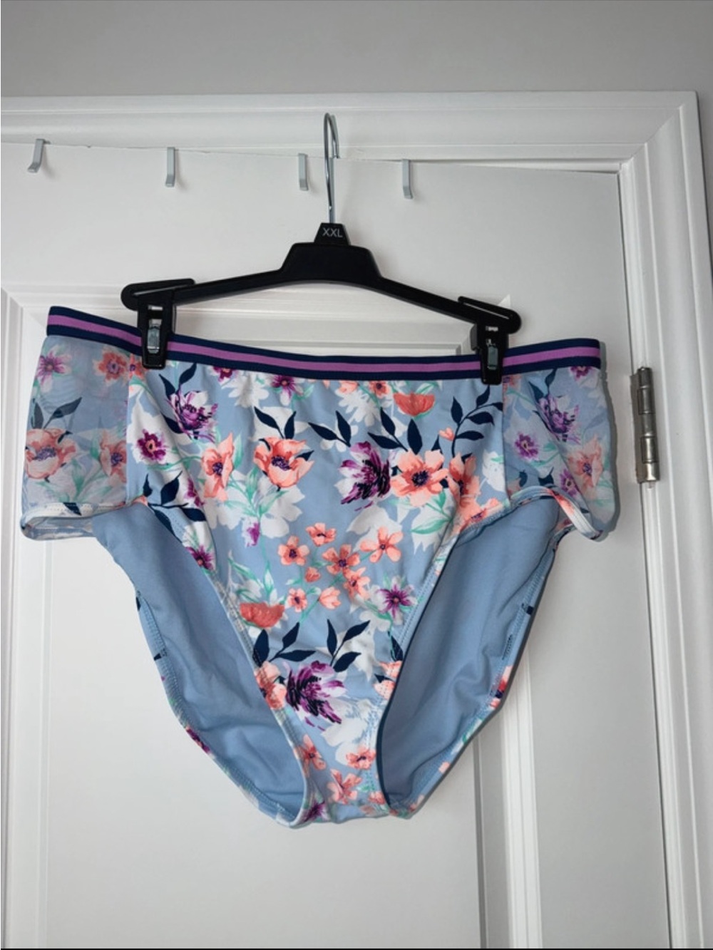 Light Blue Floral High-Waist Bikini Bottoms